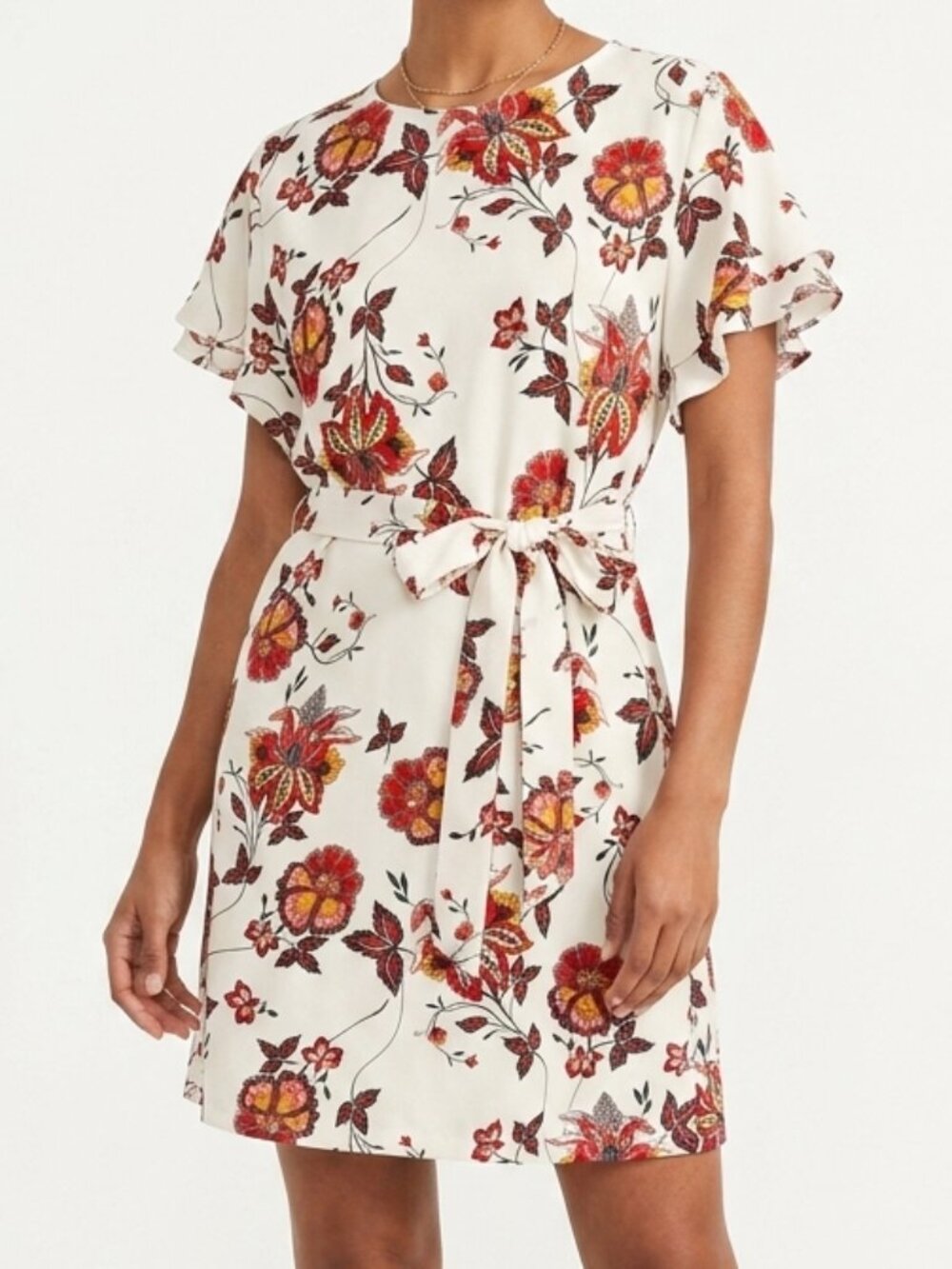 NWT! H&M Ivory Floral Belted Tie Short Sleeve Dress 6